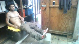 Jerking Off in Shed at Work