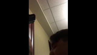 Risky public blow jobs in hotel hallway