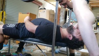Nice cock gives deep throat workout on the weight bench