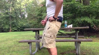 Masturbating in the public park next to the busy road.