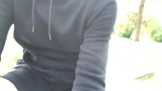 horny guy jerks off twice in a row on a busy road