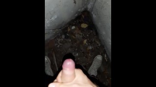 skater jerking off in an abandoned place in public